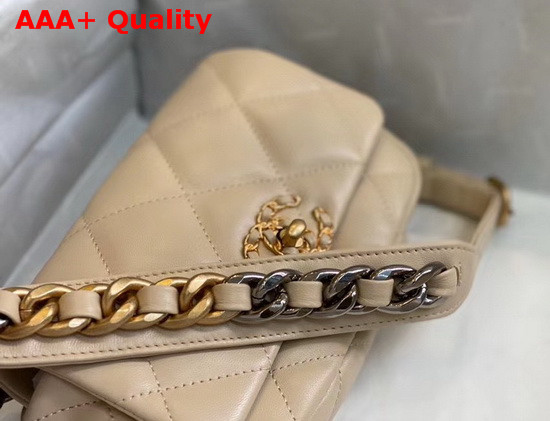 Chanel 19 Waist Bag Lambskin Gold Tone Silver Tone Ruthenium Finish Metal Beige AS1163 Replica