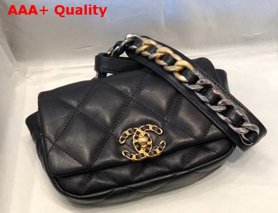 Chanel 19 Waist Bag Lambskin Gold Tone Silver Tone Ruthenium Finish Metal Black AS1163 Replica