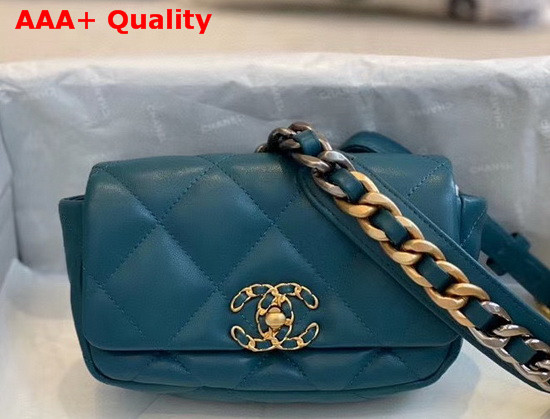 Chanel 19 Waist Bag Lambskin Gold Tone Silver Tone Ruthenium Finish Metal Blue AS1163 Replica