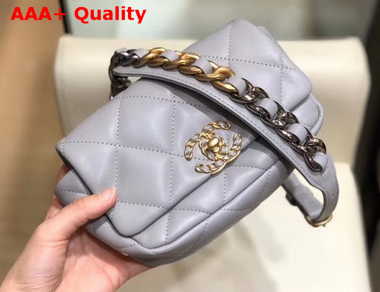 Chanel 19 Waist Bag Lambskin Gold Tone Silver Tone Ruthenium Finish Metal Light Grey AS1163 Replica