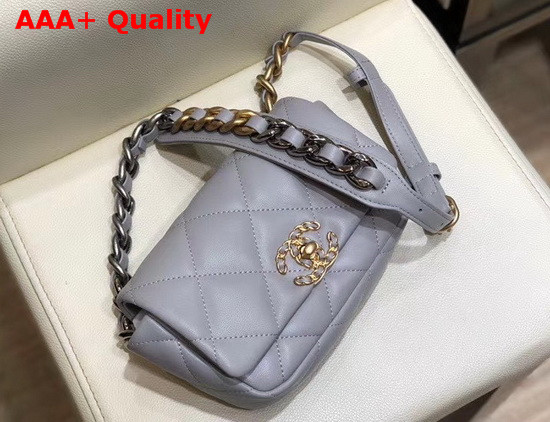 Chanel 19 Waist Bag Lambskin Gold Tone Silver Tone Ruthenium Finish Metal Light Grey AS1163 Replica