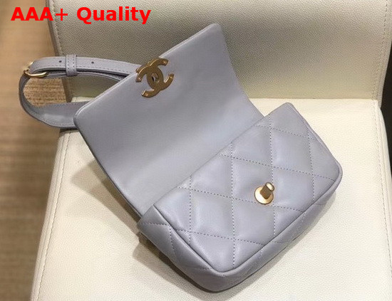 Chanel 19 Waist Bag Lambskin Gold Tone Silver Tone Ruthenium Finish Metal Light Grey AS1163 Replica