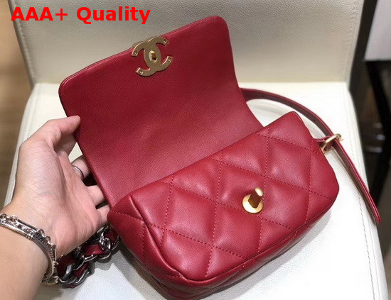 Chanel 19 Waist Bag Lambskin Gold Tone Silver Tone Ruthenium Finish Metal Red AS1163 Replica