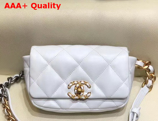 Chanel 19 Waist Bag Lambskin Gold Tone Silver Tone Ruthenium Finish Metal White AS1163 Replica