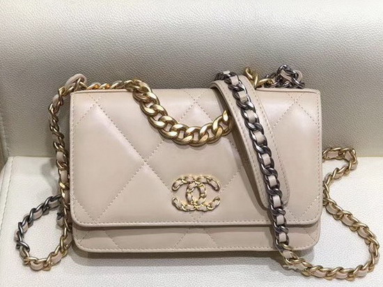 Chanel 19 Wallet On Chain Beige Goatskin Gold Tone Silver Tone and Ruthenium Finish Metal AP0957