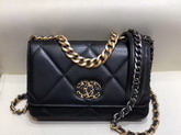 Chanel 19 Wallet On Chain Black Goatskin Gold Tone Silver Tone and Ruthenium Finish Metal AP0957