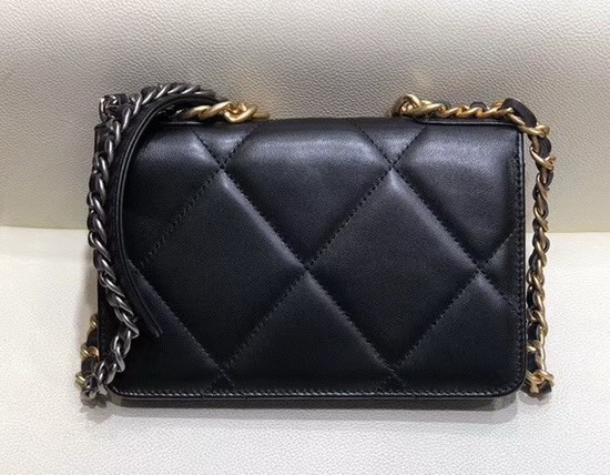 Chanel 19 Wallet On Chain Black Goatskin Gold Tone Silver Tone and Ruthenium Finish Metal AP0957