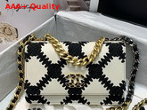 Chanel 19 Wallet On Chain Calfskin Crochet Gold Tone Silver Tone and Ruthenium Finish Metal White and Black AP0957 Replica