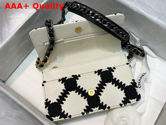 Chanel 19 Wallet On Chain Calfskin Crochet Gold Tone Silver Tone and Ruthenium Finish Metal White and Black AP0957 Replica