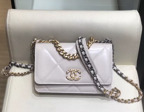 Chanel 19 Wallet On Chain Ivory Goatskin Gold Tone Silver Tone and Ruthenium Finish Metal AP0957