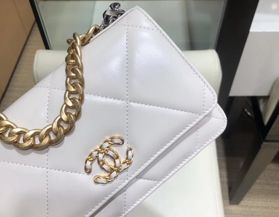 Chanel 19 Wallet On Chain Ivory Goatskin Gold Tone Silver Tone and Ruthenium Finish Metal AP0957