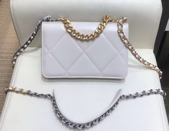 Chanel 19 Wallet On Chain Ivory Goatskin Gold Tone Silver Tone and Ruthenium Finish Metal AP0957