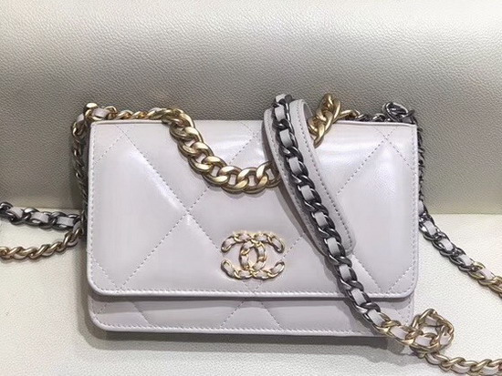 Chanel 19 Wallet On Chain Ivory Goatskin Gold Tone Silver Tone and Ruthenium Finish Metal AP0957