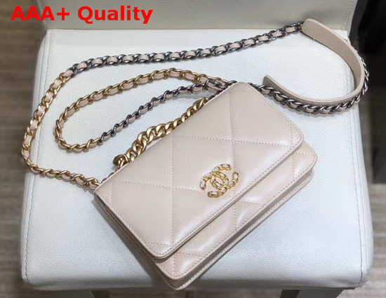 Chanel 19 Wallet On Chain Lambskin Gold Tone Silver Tone and Ruthenium Finish Metal Beige AP0957 Replica