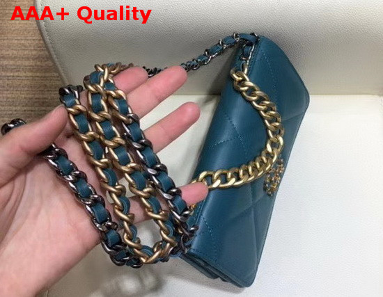 Chanel 19 Wallet On Chain Lambskin Gold Tone Silver Tone and Ruthenium Finish Metal Blue AP0957 Replica