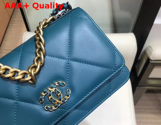 Chanel 19 Wallet On Chain Lambskin Gold Tone Silver Tone and Ruthenium Finish Metal Blue AP0957 Replica