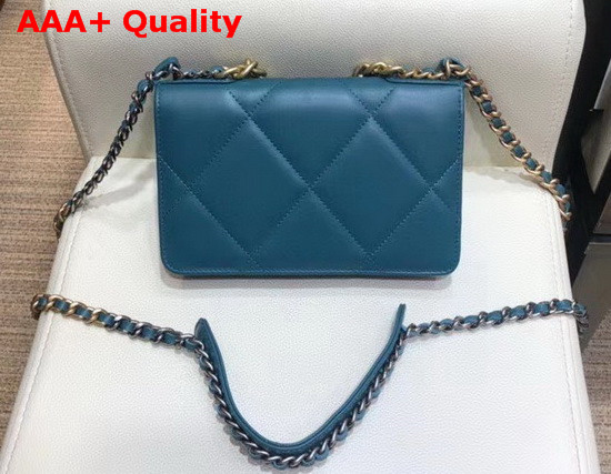 Chanel 19 Wallet On Chain Lambskin Gold Tone Silver Tone and Ruthenium Finish Metal Blue AP0957 Replica