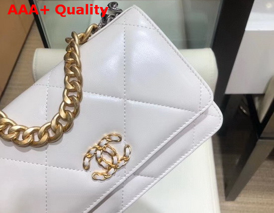 Chanel 19 Wallet On Chain Lambskin Gold Tone Silver Tone and Ruthenium Finish Metal Ivory AP0957 Replica