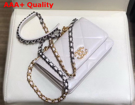 Chanel 19 Wallet On Chain Lambskin Gold Tone Silver Tone and Ruthenium Finish Metal Ivory AP0957 Replica