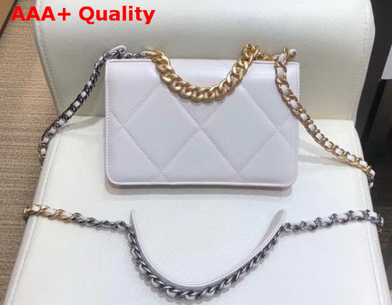 Chanel 19 Wallet On Chain Lambskin Gold Tone Silver Tone and Ruthenium Finish Metal Ivory AP0957 Replica