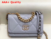 Chanel 19 Wallet On Chain Lambskin Gold Tone Silver Tone and Ruthenium Finish Metal Light Grey AP0957 Replica