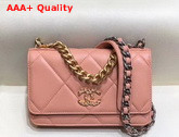 Chanel 19 Wallet On Chain Lambskin Gold Tone Silver Tone and Ruthenium Finish Metal Light Pink AP0957 Replica