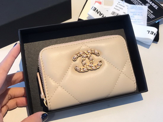 Chanel 19 Zipped Coin Purse in Beige Lambskin AP0949