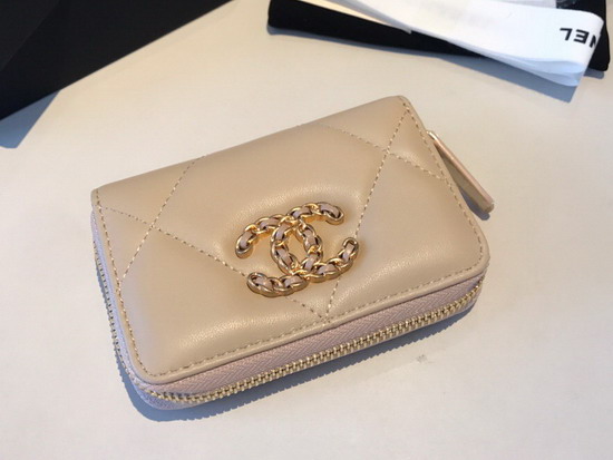 Chanel 19 Zipped Coin Purse in Beige Lambskin AP0949