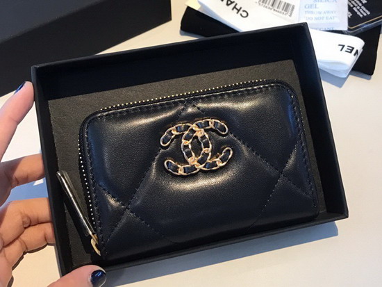 Chanel 19 Zipped Coin Purse in Black Lambskin AP0949