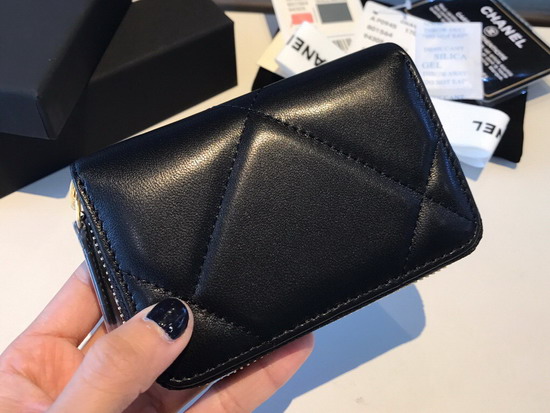 Chanel 19 Zipped Coin Purse in Black Lambskin AP0949