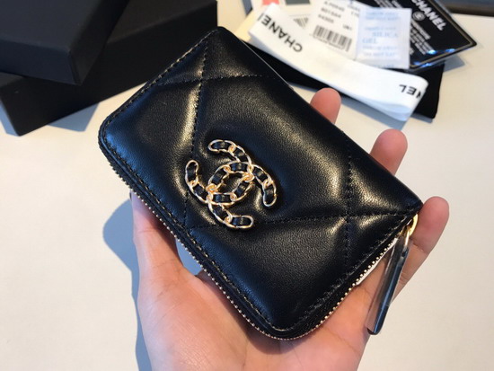 Chanel 19 Zipped Coin Purse in Black Lambskin AP0949