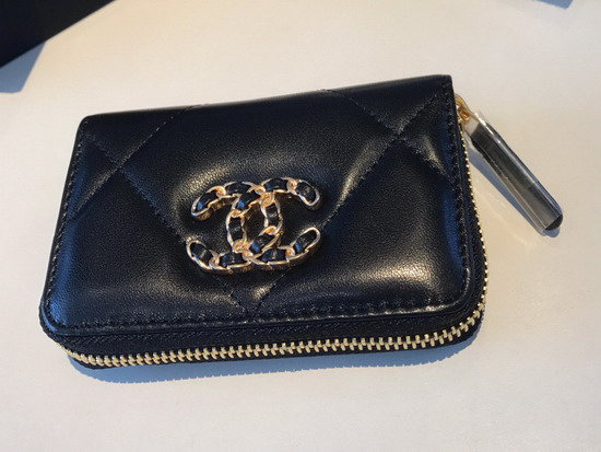 Chanel 19 Zipped Coin Purse in Black Lambskin AP0949