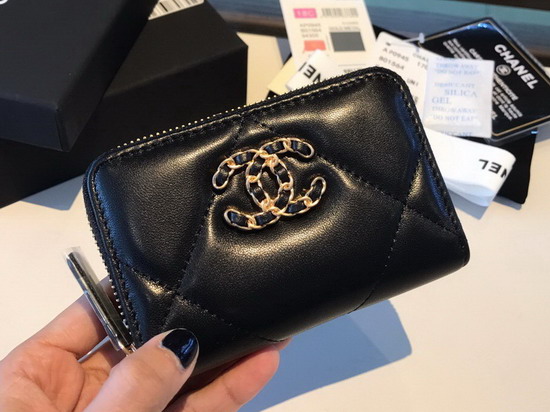 Chanel 19 Zipped Coin Purse in Black Lambskin AP0949