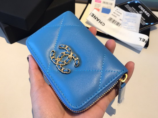 Chanel 19 Zipped Coin Purse in Blue Lambskin AP0949