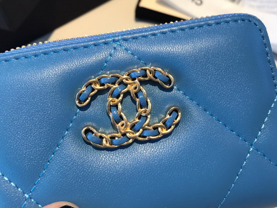 Chanel 19 Zipped Coin Purse in Blue Lambskin AP0949