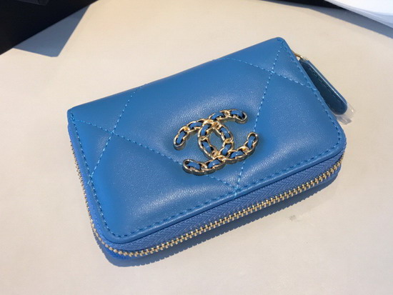 Chanel 19 Zipped Coin Purse in Blue Lambskin AP0949