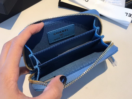 Chanel 19 Zipped Coin Purse in Blue Lambskin AP0949