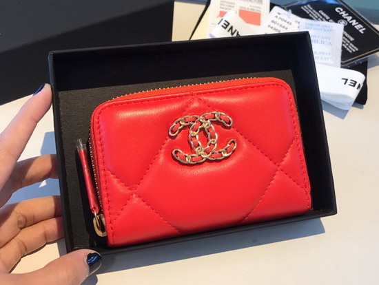 Chanel 19 Zipped Coin Purse in Bright Red Lambskin AP0949