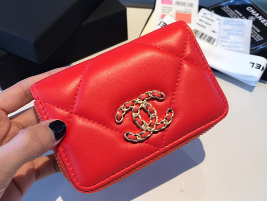 Chanel 19 Zipped Coin Purse in Bright Red Lambskin AP0949