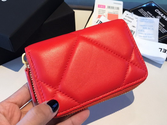 Chanel 19 Zipped Coin Purse in Bright Red Lambskin AP0949