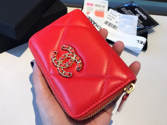 Chanel 19 Zipped Coin Purse in Bright Red Lambskin AP0949