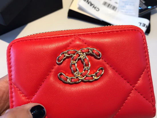 Chanel 19 Zipped Coin Purse in Bright Red Lambskin AP0949