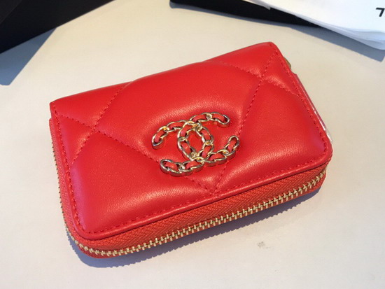 Chanel 19 Zipped Coin Purse in Bright Red Lambskin AP0949