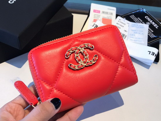 Chanel 19 Zipped Coin Purse in Bright Red Lambskin AP0949