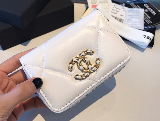 Chanel 19 Zipped Coin Purse in Ivory Lambskin AP0949