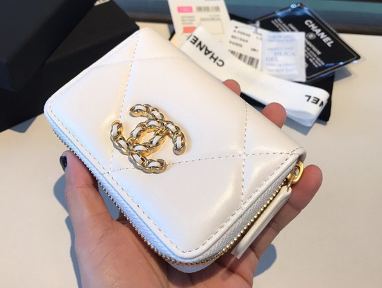 Chanel 19 Zipped Coin Purse in Ivory Lambskin AP0949