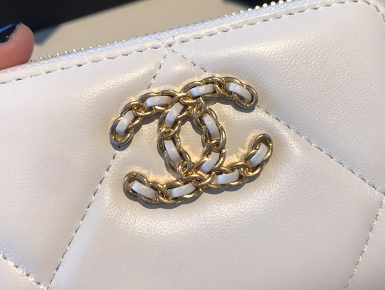 Chanel 19 Zipped Coin Purse in Ivory Lambskin AP0949