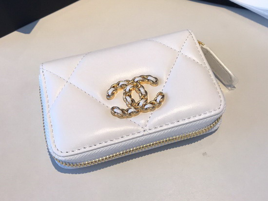 Chanel 19 Zipped Coin Purse in Ivory Lambskin AP0949