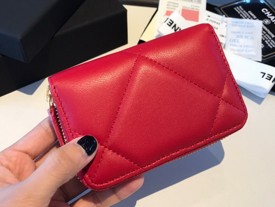 Chanel 19 Zipped Coin Purse in Red Lambskin AP0949