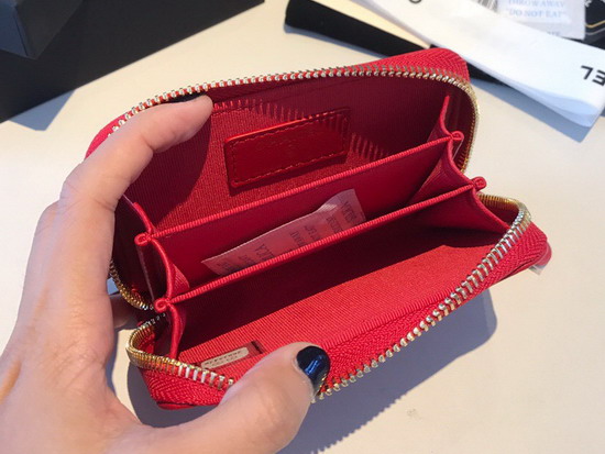 Chanel 19 Zipped Coin Purse in Red Lambskin AP0949